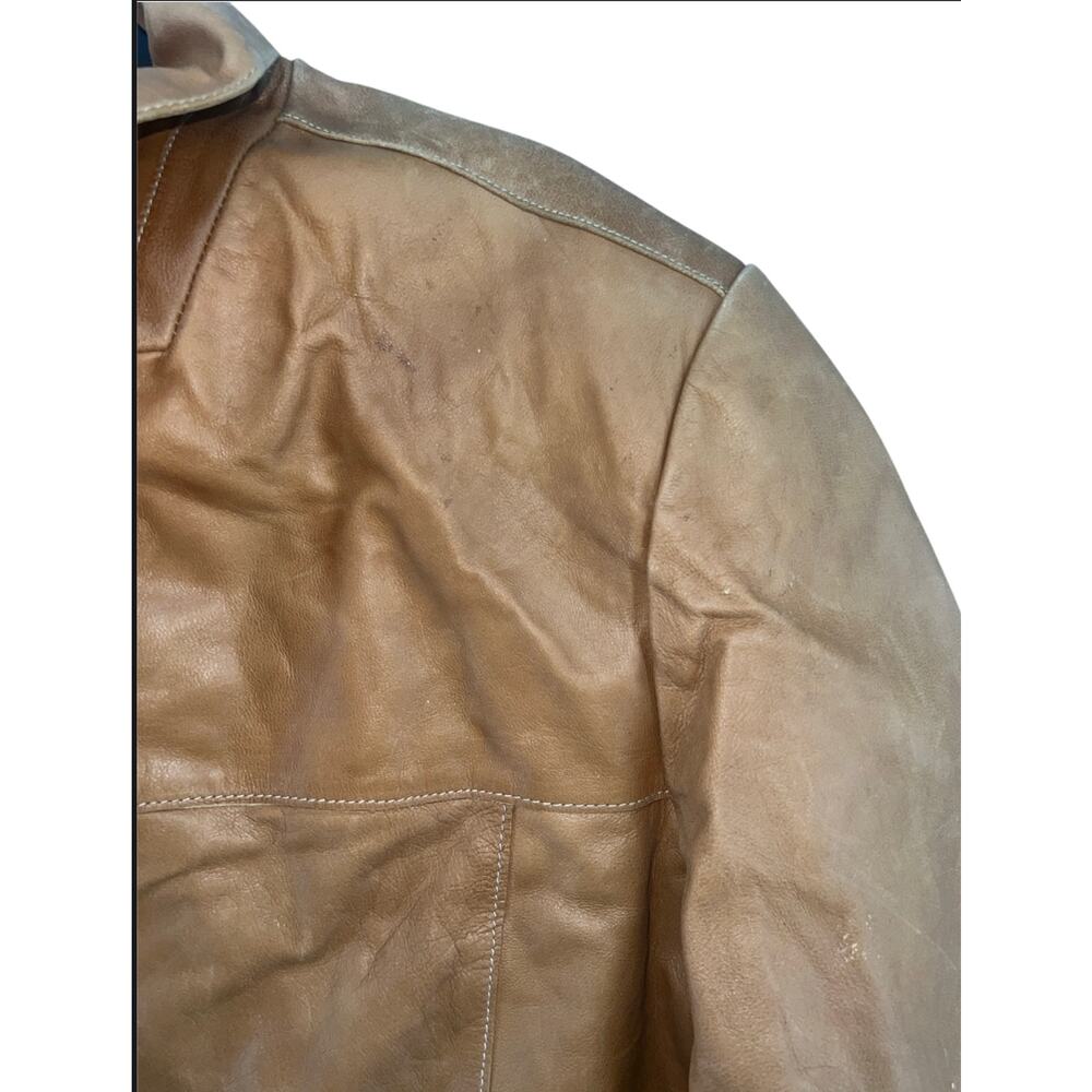 Women’s 20W Genuine Leather Jacket Cognac Brown Plus Size Blazer Coat Y2K - Picture 5 of 6